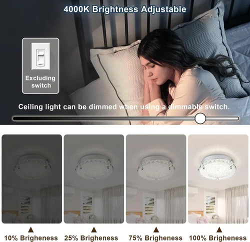 Miniatura 3 de Lámpara de techo de cristal de montaje empotrado, moderna lámpara de techo LED de 4000 K, lámpara de techo redonda de 8 pulgadas para espacios