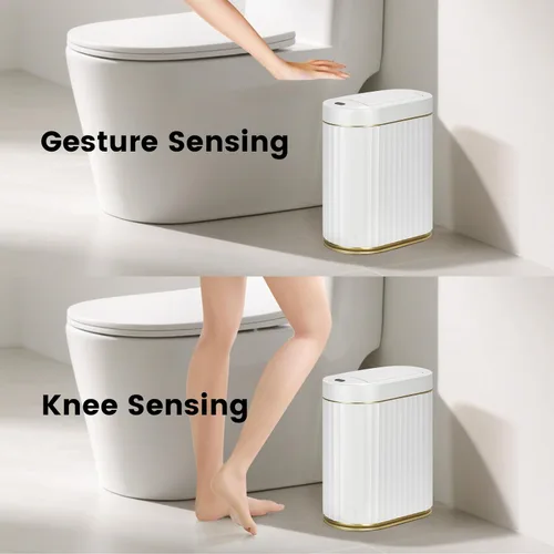 Miniatura 3 de ELPHECO - Bote de basura de baño con tapa mariposa, cubo de basura con sensor de movimiento para baño, bote de basura automático, papelera de baño