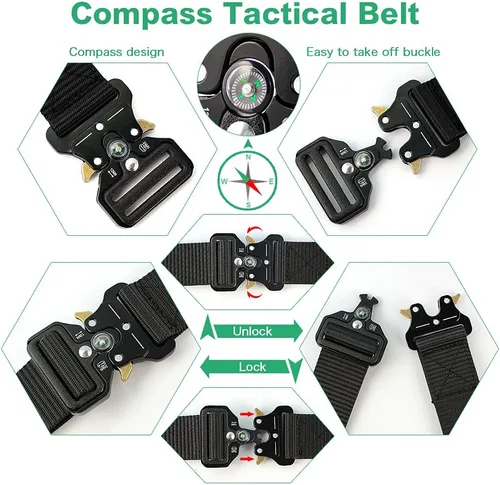 Miniatura 4 de DOOPAI Cinturón táctico para hombre, tela militar de nailon negro con hebilla de liberación rápida, ideal para el trabajo, senderismo 21-1 Negro