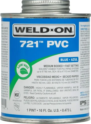 Weld-ON 10162 721 Cemento solvente de PVC de cuerpo medio de alta resistencia, ajuste rápido y bajo contenido de compuestos orgánicos volátiles