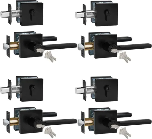 Miniatura 63 de Manija de Puerta de Paso (Sin Cerradura), Mango Cuadrado Interior de Servicio Pesado para Pasillo y Closet, Negro Mate, Reversible para Diestros