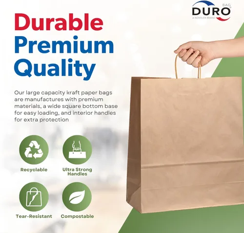 Miniatura 3 de Duro ID # 87490 Bistro – Bolsa de compra 60# papel kraft natural, 250 unidades 10 x 6,75 X 12 pulgadas