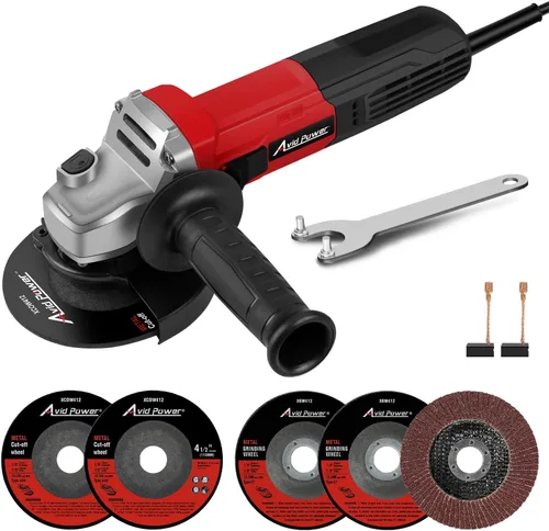AVID POWER Amoladora angular de 7.5 amperios y 4-1/2 pulgadas, herramientas eléctricas con muelas, ruedas de corte, disco de solapa y mango auxiliar