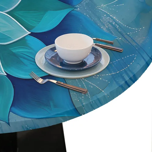 Miniatura 6 de Pardick Mantel redondo ajustable con diseño de flores color verde azulado, con diseño de mandala, con elástico, impermeable, lavable