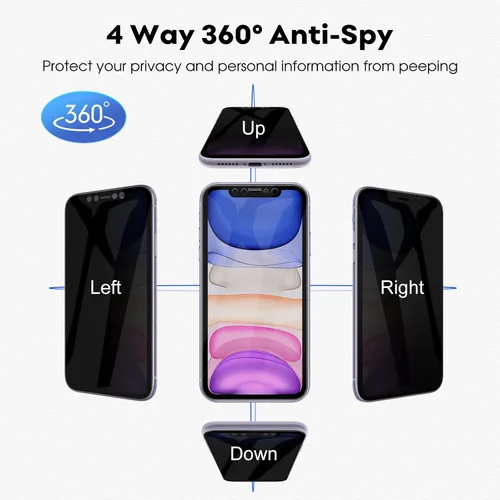 Miniatura 2 de JETech Protector de pantalla de privacidad de 360 grados para iPhone 15 de 6.1 pulgadas, película de vidrio templado antiespía de 4 vías