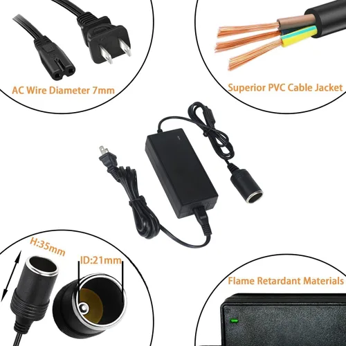 Miniatura 4 de Convertidor de alimentación de CA a CC 5A 60W, 110 V a 12 V, convertidor de enchufe de encendedor de cigarrillos de automóvil, transformador