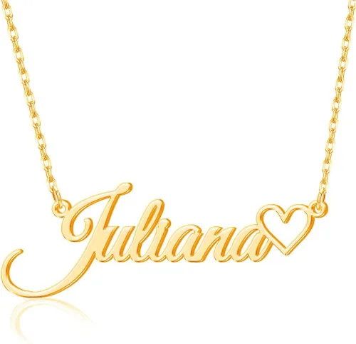Juantao Collar personalizado con nombre chapado en oro de 18 quilates con corazón regalos personalizados para mujeres, adolescentes y niñas, Metal,