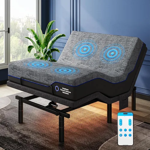 Miniatura 12 de Pipishell Base de cama ajustable individual XL y colchón de espuma viscoelástica de 14 pulgadas con masaje, base de cama eléctrica con espuma