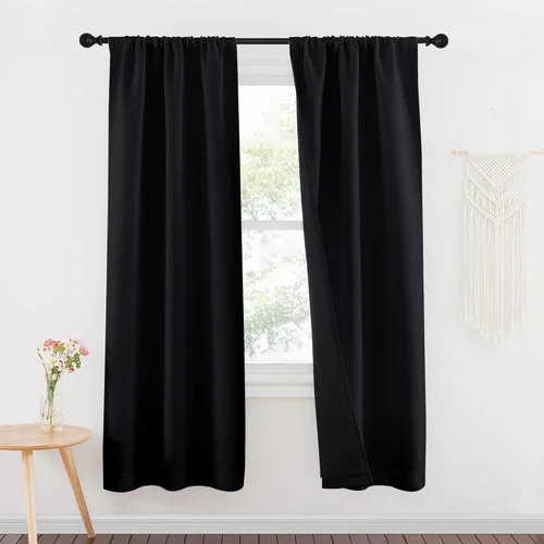 Miniatura 15 de NICETOWN Cortinas blancas 100% opacas, 2 capas gruesas completamente opacas con bolsillo para barra, cortinas aislantes térmicas para Blanco puro