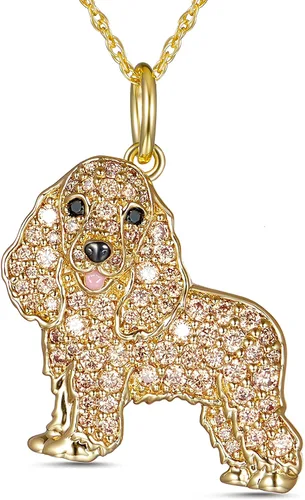 SCAMPER & CO Collar con colgante de raza de perro para mujeres y niñas, con piedras preciosas auténticas y circonita cúbica, regalo de joyería de