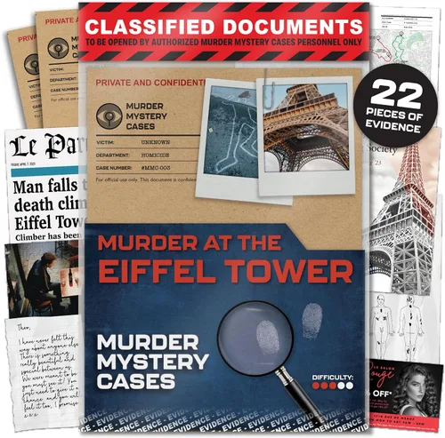 Lucky Egg MMC Muerte en la Torre Eiffel – Emocionantes juegos de misterio de asesinato para adultos en París – 22 piezas realistas de evidencia, 150