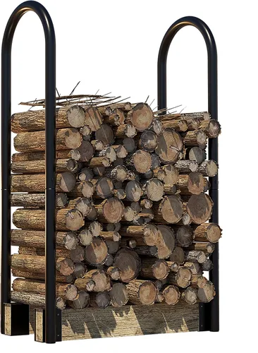 Miniatura 9 de Fire Beauty Kit de soporte ajustable para leña, soporte de almacenamiento de madera para chimenea, polvo negro, acero recubierto, exterior e