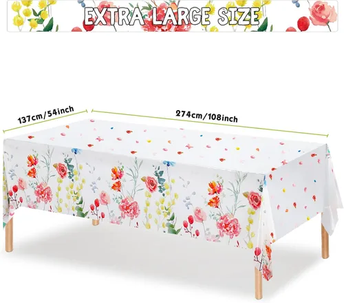 Miniatura 2 de Breling 3 manteles de flores silvestres, mantel de plástico con flores silvestres para vacaciones, cumpleaños, fiesta de té, decoración de baby