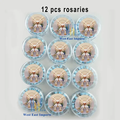Miniatura 7 de Recuerdo de rosario perfumado para la Primera Comunión – 12 rosarios con caja de regalo individual y bolsa de organza., Madera, No es una piedra