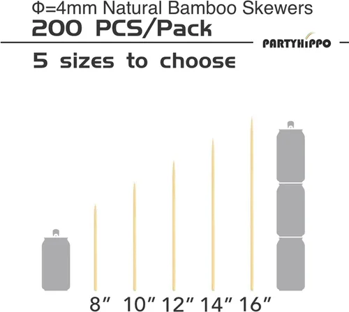 Miniatura 2 de Brochetas de bambú natural de 8 pulgadas, 0.157 in de grosor, paquete de 200 palitos para barbacoa para parrilla, frutas, fuente de chocolate