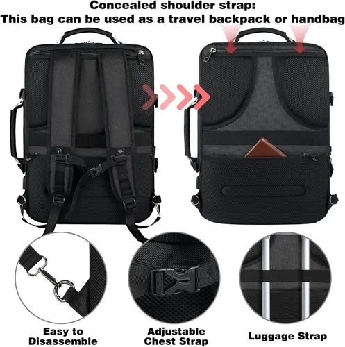 Miniatura 5 de Mochila de mano extra grande de 50 litros aprobada por aerolíneas TSA con 3 cubos de embalaje para mujeres y hombres, mochila de viaje súper grande