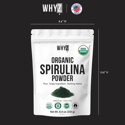 Miniatura 7 de WHYZ Polvo de espirulina orgánica, 8.82 oz, suplemento de espirulina rico en proteínas, superalimento orgánico para apoyo inmunológico, polvo