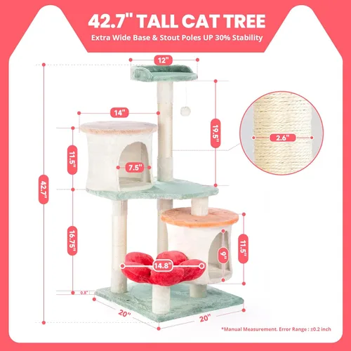 Miniatura 3 de HYABi Torre de árbol de gato de 42.7 pulgadas, muebles de condominio, apartamento de felpa, hábitat de peluche, plataforma de diversión, varios