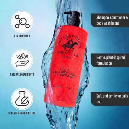 Miniatura 4 de Beverly Hills Polo Club Champú acondicionador 3 en 1 para hombre Blaze Scent Frescura premium durante todo el día y aseo de lujo vigorizante