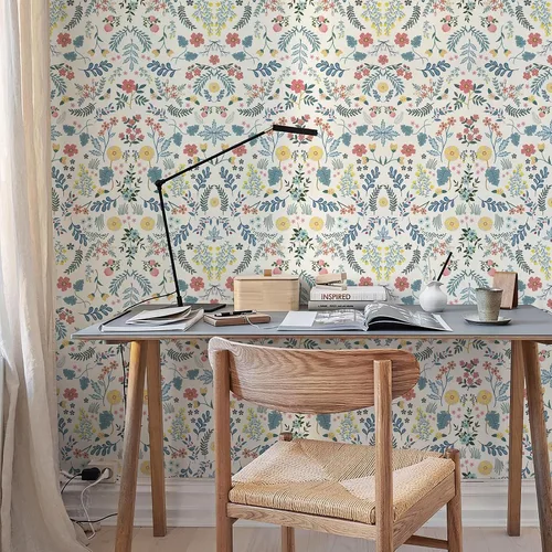 Miniatura 7 de Simon&Siff Papel Tapiz Floral Despegar y Pegar Azul Marino Bohemio Papel de Pared 60" x 17.3" Azul Oscuro Flores Florecientes Flores Silvestres