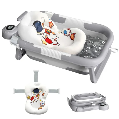 Miniatura 12 de Bañera plegable para recién nacidos a niños pequeños (0 a 24 meses), bañera portátil para bebés para viajes, bañera para recién nacidos con cojín