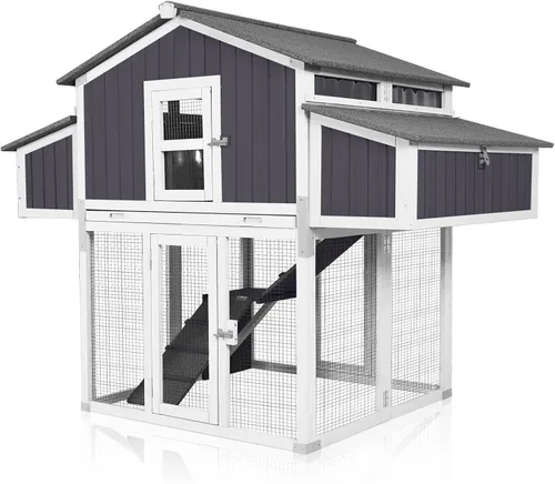 Miniatura 12 de Gallinero grande de metal con cubierta impermeable, jaula para aves de corral para caminar al aire libre con perca de gallo, corralito