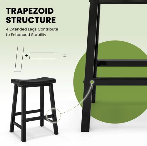 Miniatura 8 de COSTWAY Juego de 2 taburetes de silla de montar de 24 pulgadas de altura de mostrador con patas de madera maciza y reposapiés, taburetes modernos