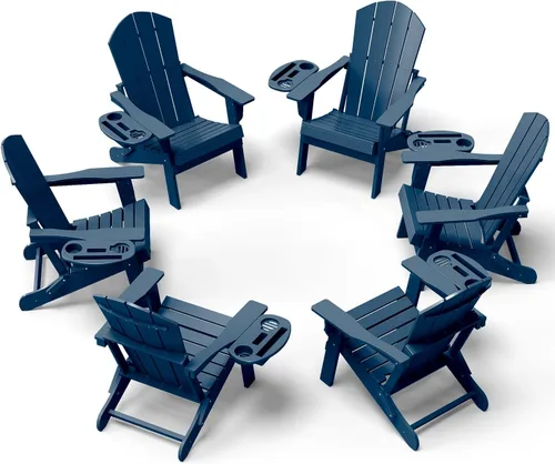 Miniatura 73 de NAVINE Juego de 2 sillas Adirondack plegables de polietileno de alta densidad con portavasos multifuncional, resistente a la intemperie, para Blanco