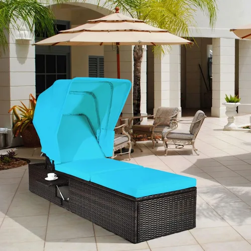 Miniatura 4 de COSTWAY Silla de ratán para patio, tumbona acolchada, ajustable, color turquesa