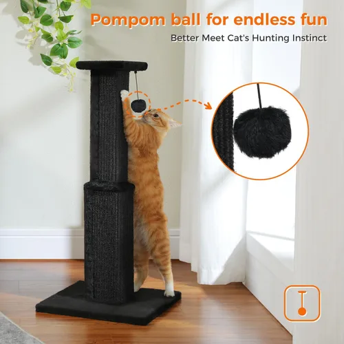 Miniatura 5 de PAWZ Road Poste Rascador Grande para Gatos de 32" de Alto Negro Poste Rascador para Gatos de Interior Adultos Poste Rascador Definitivo con Sisal