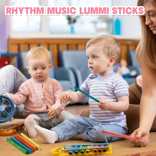 Miniatura 4 de Yookeer 30 unidades de palos de ritmo para niños, 5 colores de madera, palos lummi de madera, juguetes de percusión para niños pequeños, regalo