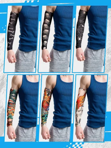 Miniatura 34 de Boao 20 piezas de mangas de brazo de enfriamiento para hombre, manga larga sin dedos, antideslizante, protección UV, mangas temporales para tatuajes