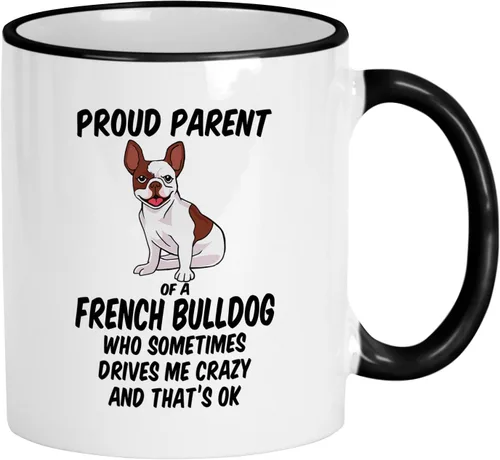 Casitika Regalos de bulldog francés. Taza de café Frenchie de 11 onzas. Taza de bulldog francés para mamá o papá. Taza divertida con arte de perro