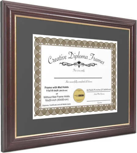 Miniatura 2 de Creative Picture Frames Marco para Diploma de Caoba con Borde Dorado de 12x16 pulgadas con Vidrio y Paspartú Negro y Colgadores de Pared Instalados