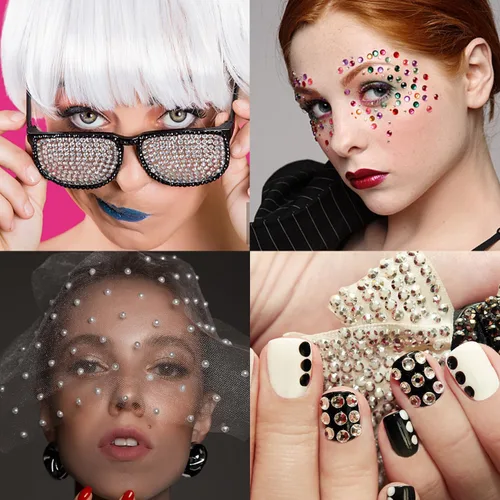 Miniatura 4 de 1450 calcomanías autoadhesivas de diamantes de imitación para maquillaje, gemas de cara y ojos, perlas blancas, calcomanías para la cara