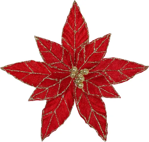 Miniatura 7 de Briful Flores de Pascua con Purpurina Navideñas de Cabezas Grandes de 12 Pulgadas Adornos para Árbol de Navidad Juego de 4 Flores Artificiales