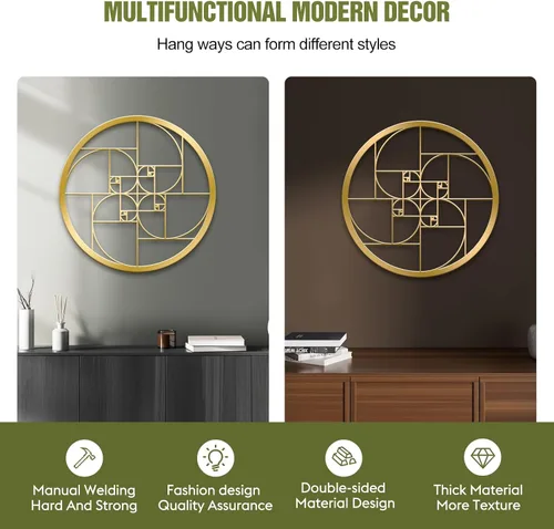 Miniatura 4 de LZAOA Fibonacci - Arte de pared de metal en espiral, arte matemático Fibonacci espiral dorada, decoración de pared de metal para sala de estar