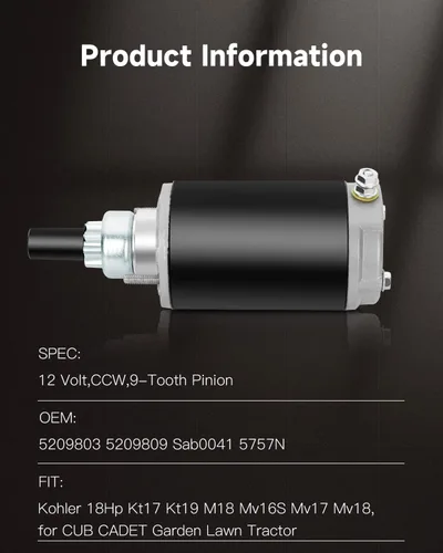 Miniatura 2 de OCPTY Motor de arranque para tractor Kohler 18Hp Kt17 Kt19 M18 Mv16S Mv17 Mv18 Cub Cadet Garden Lawn Tractor 52-098-03 52-098-09 52-098-12