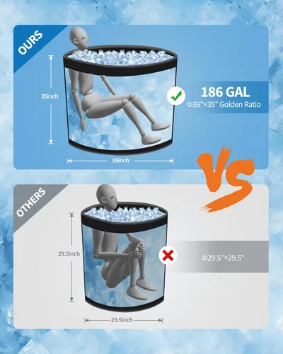Miniatura 3 de XXL - Bañera de hielo para atletas, compatible con enfriadores de agua, bañera inflable de 186 galones con tapa aislada, portátil para recuperación