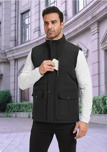 Miniatura 20 de XinYangNi Chaleco de invierno con forro polar para hombre, chaqueta de burbujas cálida e informal