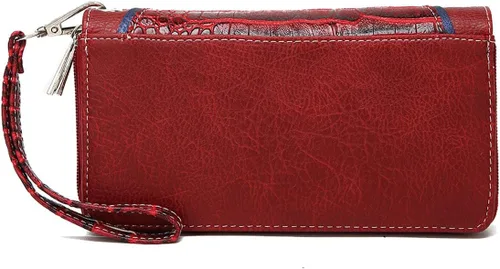 Miniatura 3 de Conchos tachonado cocodrilo corte láser vaquera Western monedero mujer cartera cartera, Borgoña, Cartera de pulsera estilo occidental para mujer
