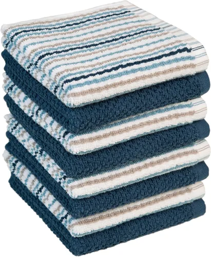 Miniatura 9 de Toallas de cocina de 16 x 26 pulgadas, paquete de 6 paños de cocina grandes de algodón, diseño de rayas de palomitas de maíz, altamente absorbentes
