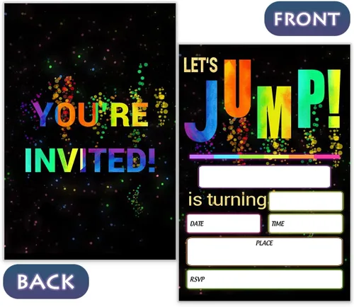 Miniatura 2 de Let's Jump Invitaciones para fiesta de cumpleaños, tarjetas de invitación de fiesta de trampolín brillante de 4 x 6 pulgadas (20 tarjetas + sobres)