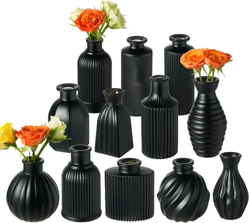 Miniatura 23 de Jarrones de brotes de champán en paquetes al por mayor de 24 envases, jarrones de vidrio ámbar pequeños para decoración, centros de mesa, jarrones