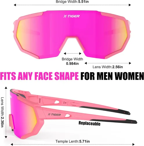 Miniatura 8 de X-TIGER Gafas de sol polarizadas para deportes con 5 lentes intercambiables, gafas de ciclismo para hombres y mujeres, para béisbol, correr, pesca