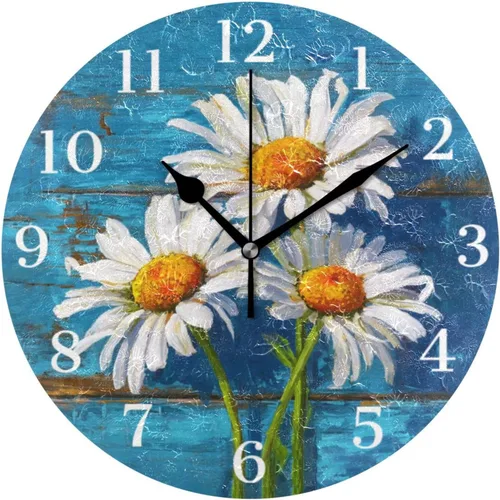 Miniatura 30 de Reloj de pared de amapola de maíz con flores azules, silencioso, sin tictac, funciona con pilas, 9.5 pulgadas para cocina, hogar, sala de estar