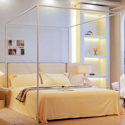 AIKASY Marco de Cama con Dosel Premium para Camas de Tamaño Individual, Postes de Metal Mejorados, Soportes de Cama de Cuatro Esquinas, Ideal para
