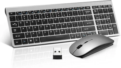 Combo de teclado y ratón inalámbricos, conjunto de teclado y ratón inalámbricos compacto y silencioso 2.4G, diseño ultradelgado y elegante para