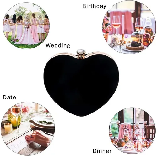 Miniatura 7 de Bolsos de embrague en forma de corazón de terciopelo para mujeres fiesta de noche Tote con cadena de hombro
