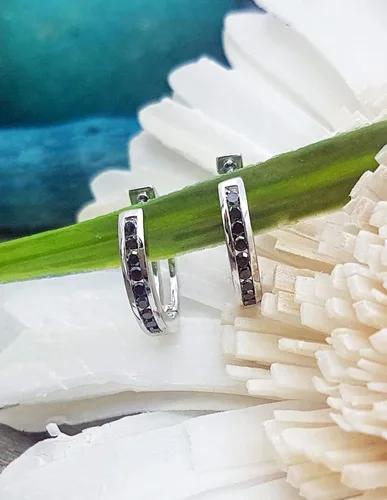 Miniatura 3 de Dazzlingrock Collection Aretes de aro pequeños Huggie de 0.18 quilates (ctw) de 10 quilates, oro blanco